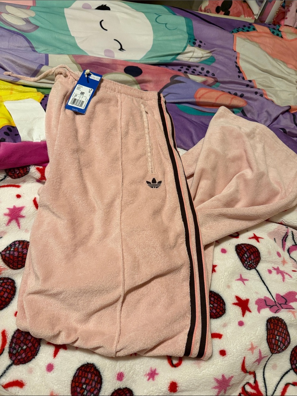 Adidas Women’s Pink Terry Track Pants with Side Stripes